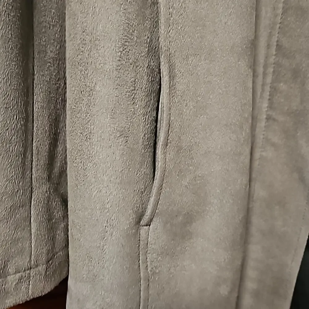 HALSTON Microfiber Zipper Coat with Matching Faux Fur Scarf Wrap